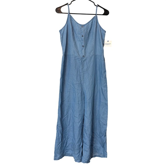Arizona Jean Co Jumpsuit Womens Medium Blue NEW Lyocell Wide Leg Smocked Back
